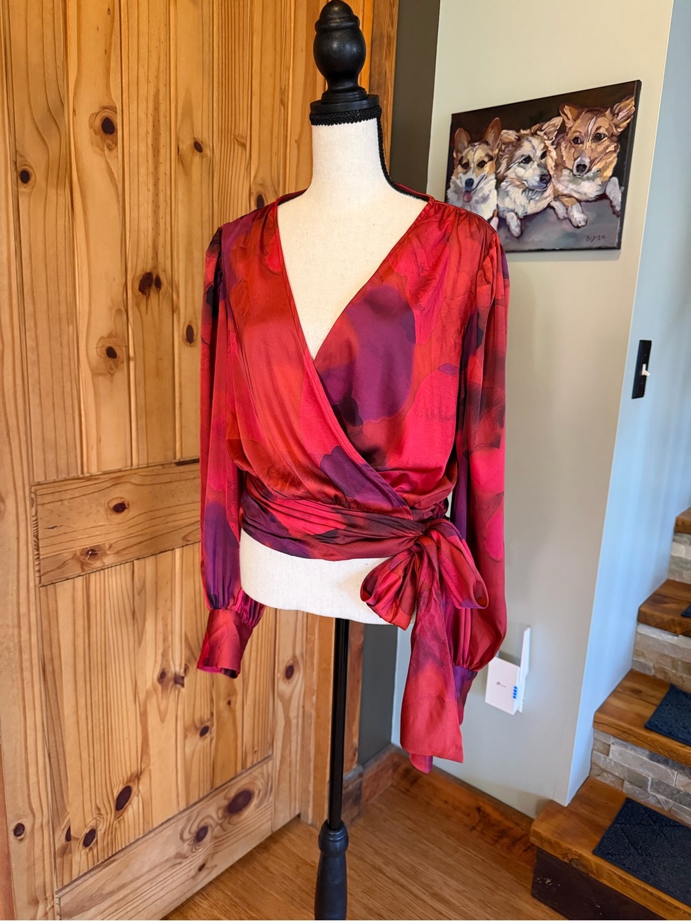 Hutch Red and Magenta Wrap Blouse with Side Tie NWT